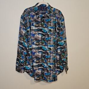 Robert Graham Blue & Green Geometric Button Down Hydrofage Shirt Sz. 2XL
